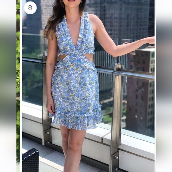 Mable Floral Cottage Core Dress with Cut Outs and Lace up Back Size M - Picture 2 of 12